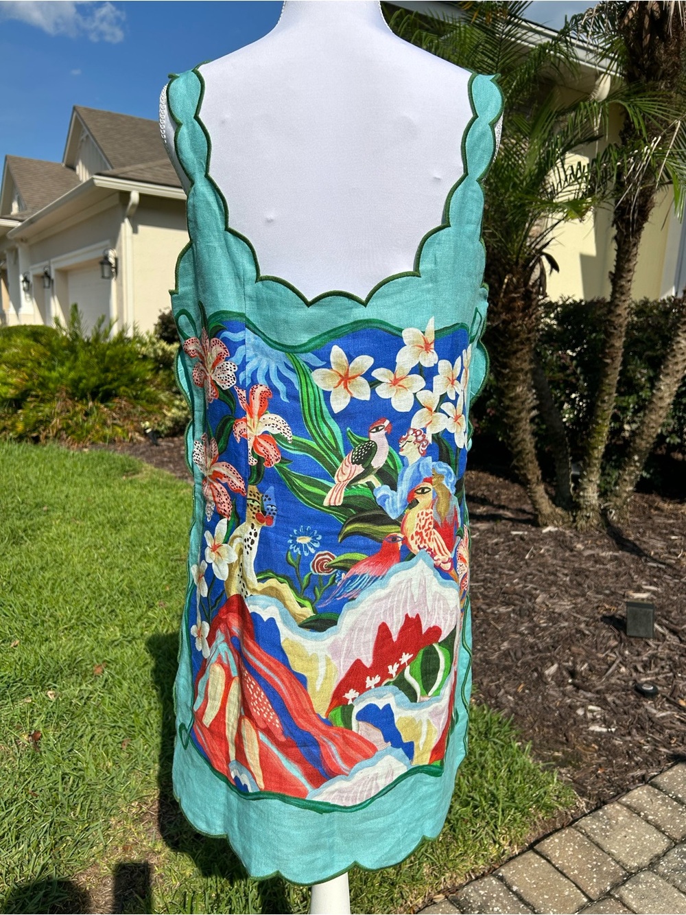 NWT🌷FARM Rio Garden of Life Scarf Square Neck Sleeveless Scallop Hem Mini Dress - Picture 12 of 15